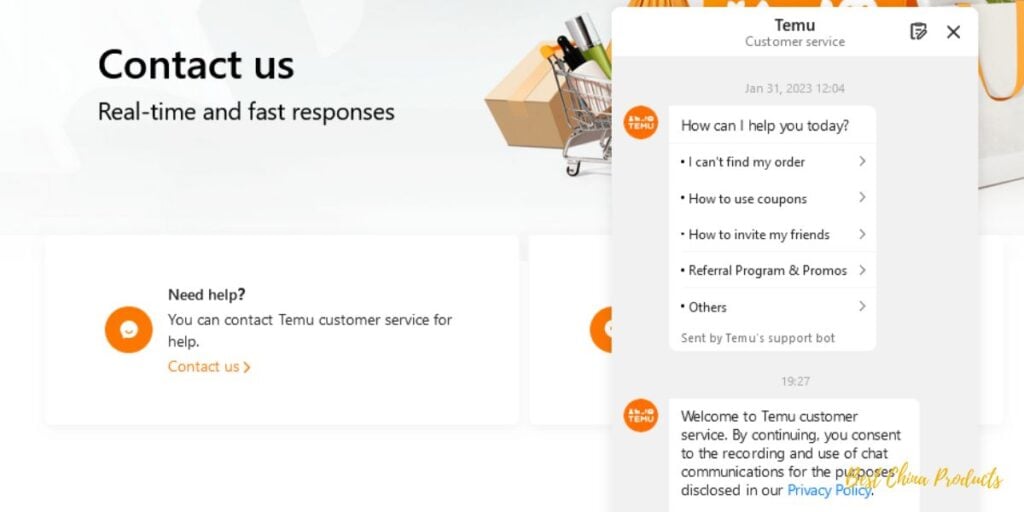 Como entrar em contato com o atendimento ao cliente da Temu